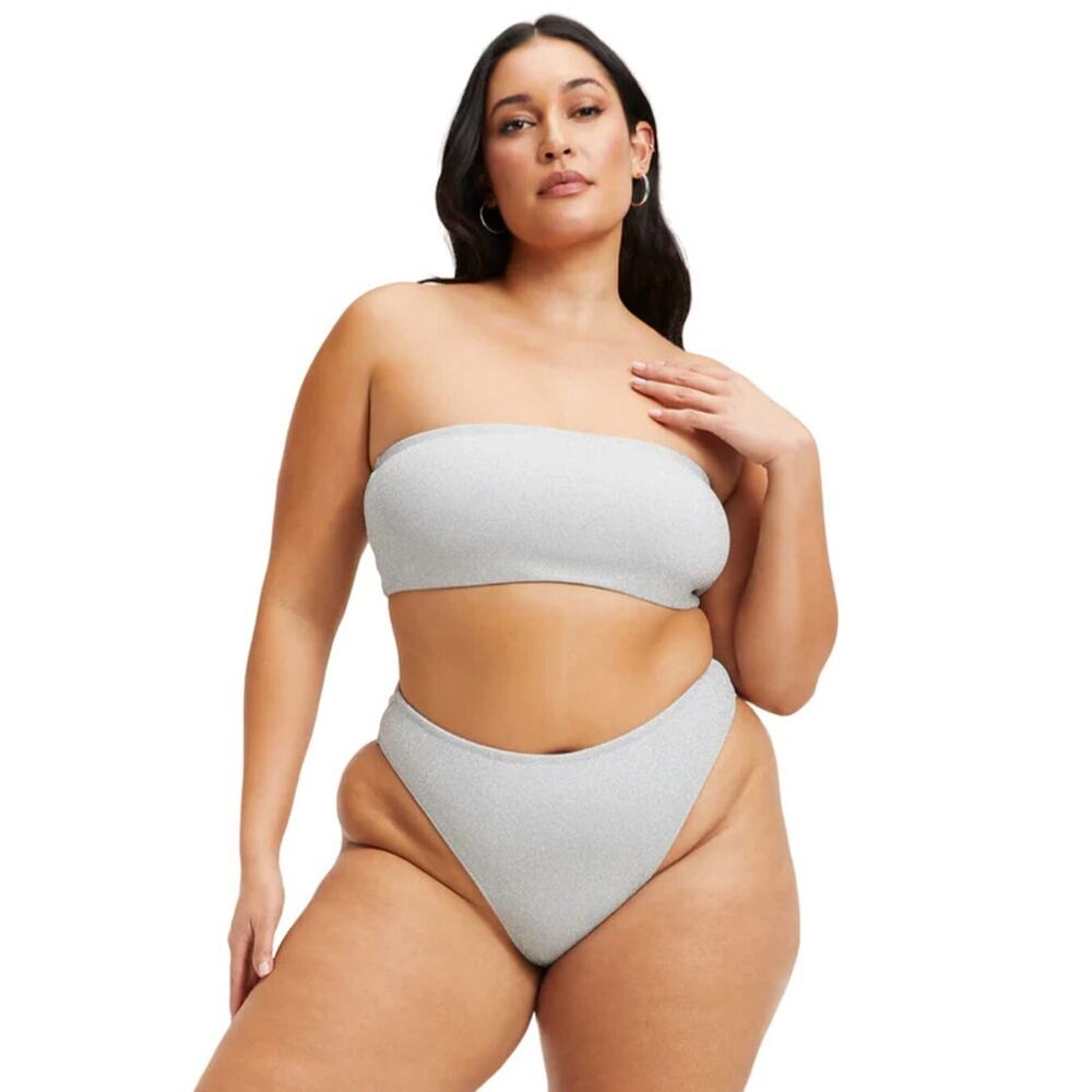 Good American Women Silver Glittery Sparkle Better Band Top Size Large